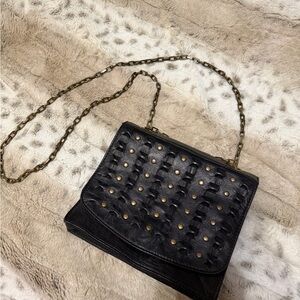 Frye Jade  Black Leather Crossbody Bag with Antique Gold Chain